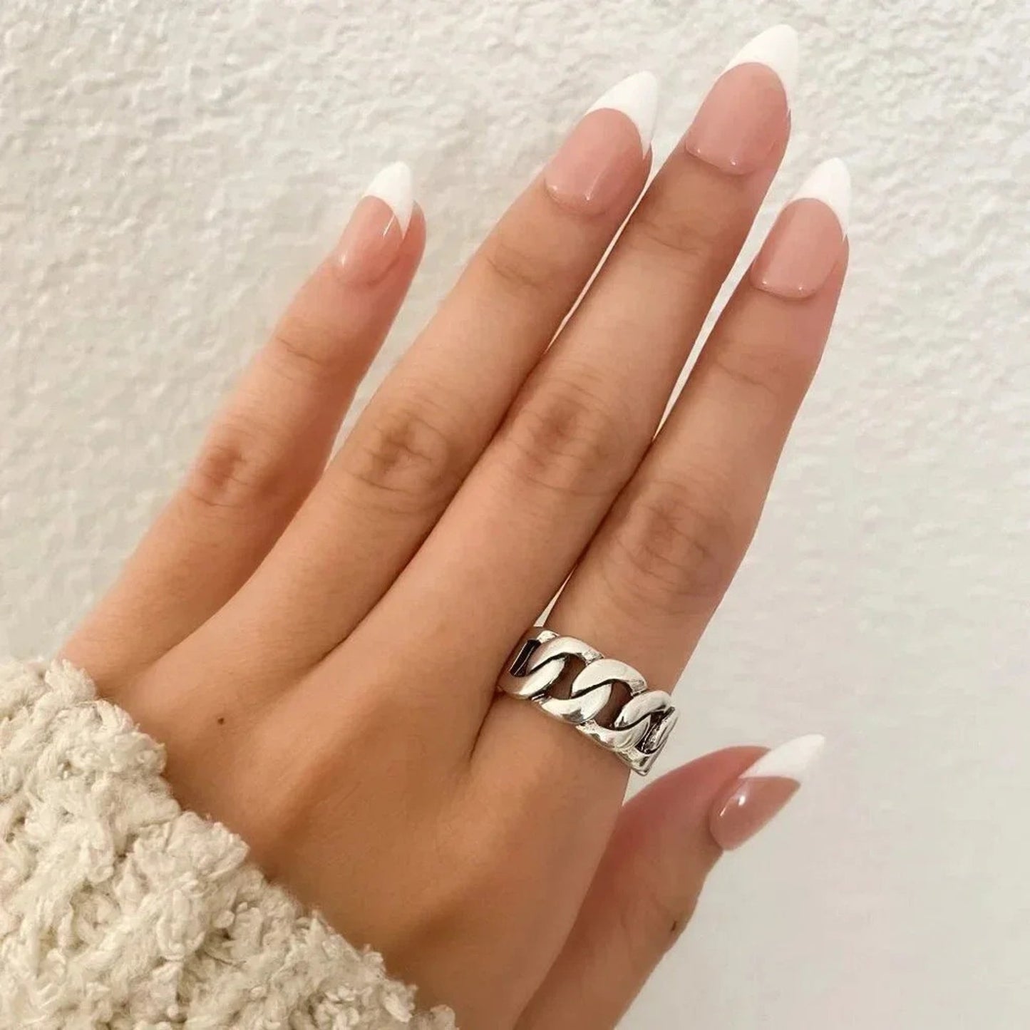 925 Sterling Silver Chunky Chain Link Ring Minimalist Curb Chain Ring