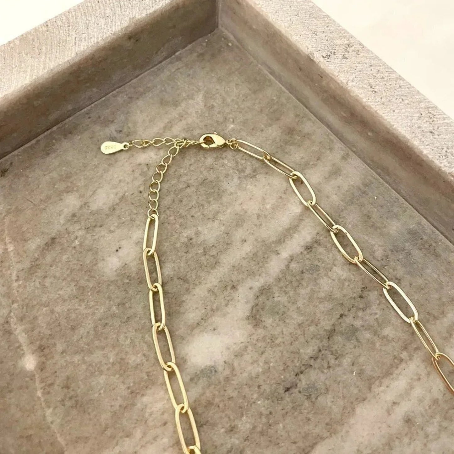 925 Sterling Silver Paperclip Necklace Minimalist Stacking Layer Necklace Gold