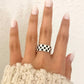925 Sterling Silver Black & White Checkered Ring Minimalist Ring