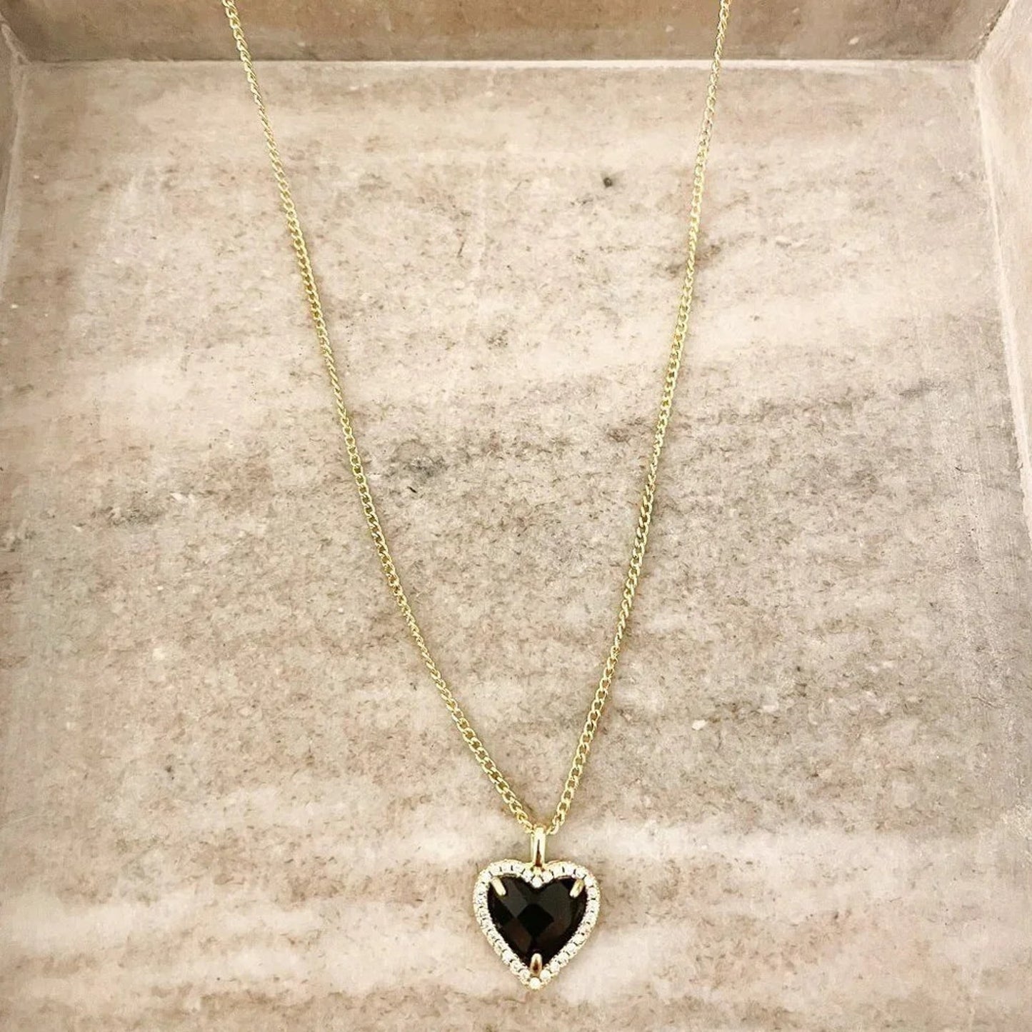 925 Sterling Silver Black Heart Diamond Necklace Dainty Gold Heart Necklace