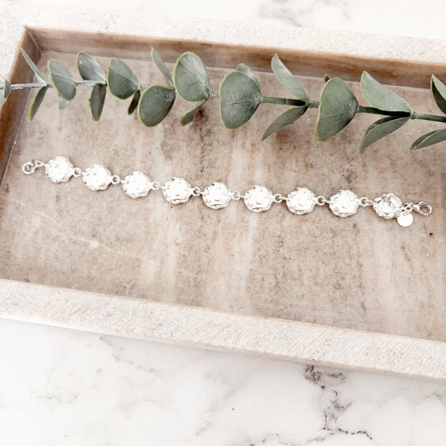 925 Sterling Silver Flower Chain Link Bracelet