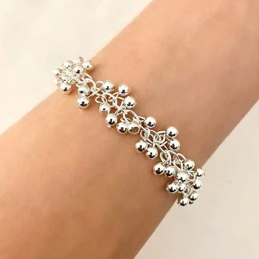 925 Sterling Silver Bead Bracelet 4 MM Ball Bracelet Dangle Bead Bracelet