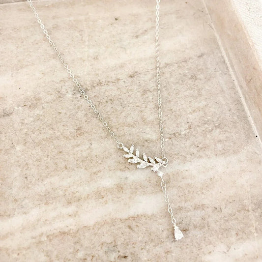 925 Sterling Silver Dainty Diamond Necklace CZ Leaf Necklace Twig Necklace