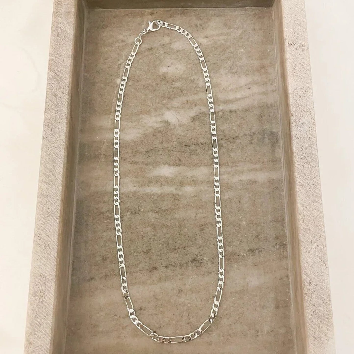 925 Sterling Silver Figaro Chain Necklace Flat Link Necklace 4 MM Links