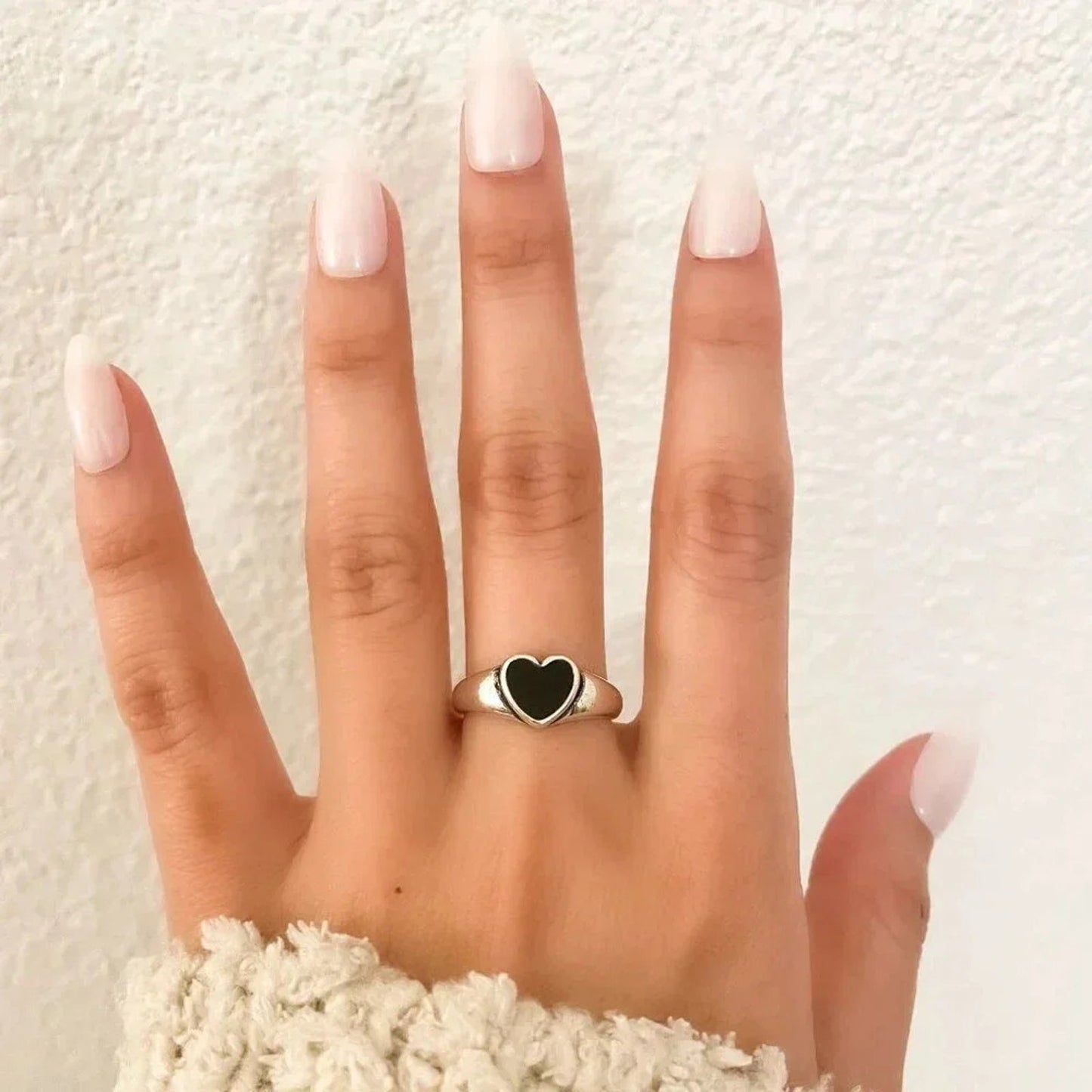 925 Sterling Silver Black Heart Ring Minimalist Dainty Ring Resizable Ring