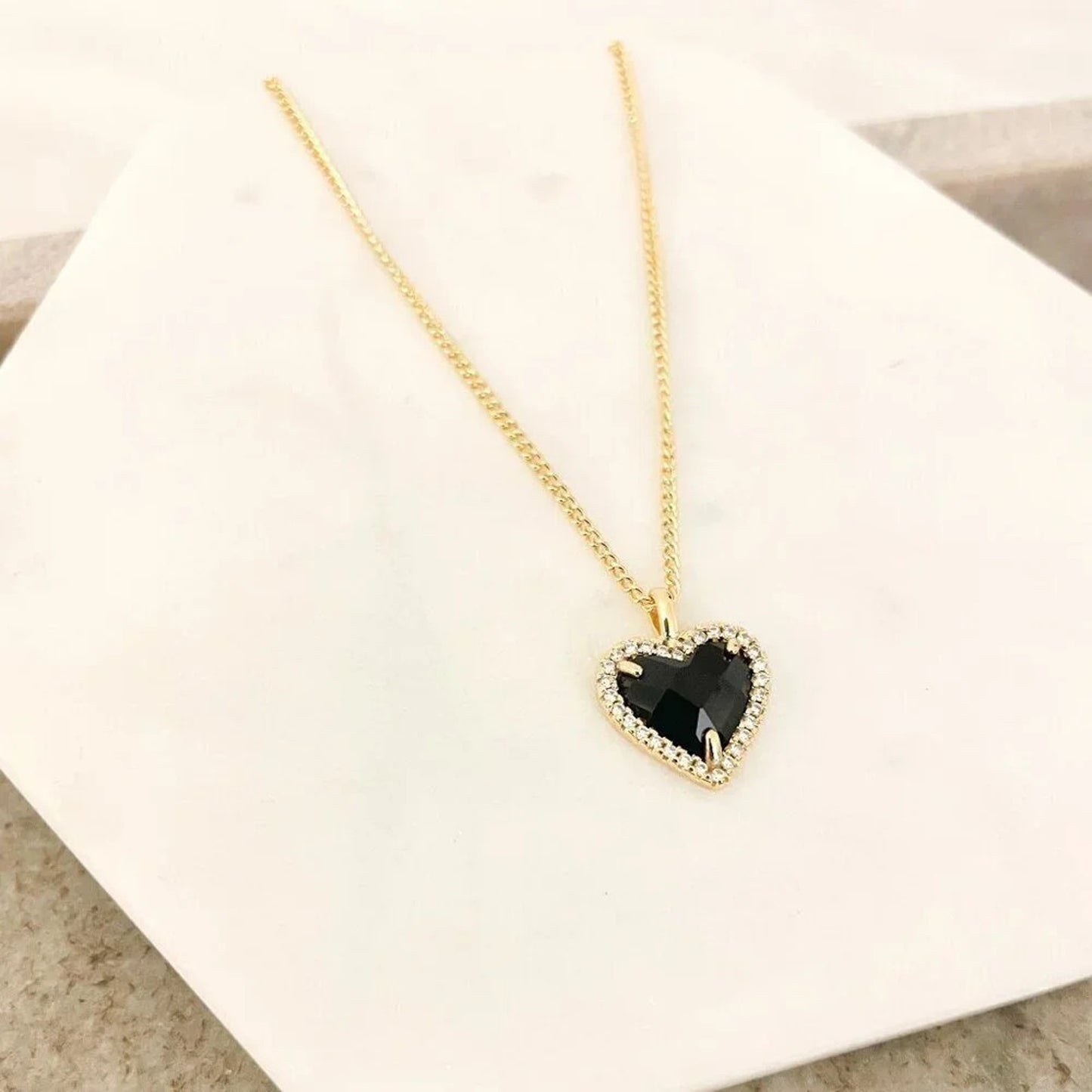 925 Sterling Silver Black Heart Diamond Necklace Dainty Gold Heart Necklace