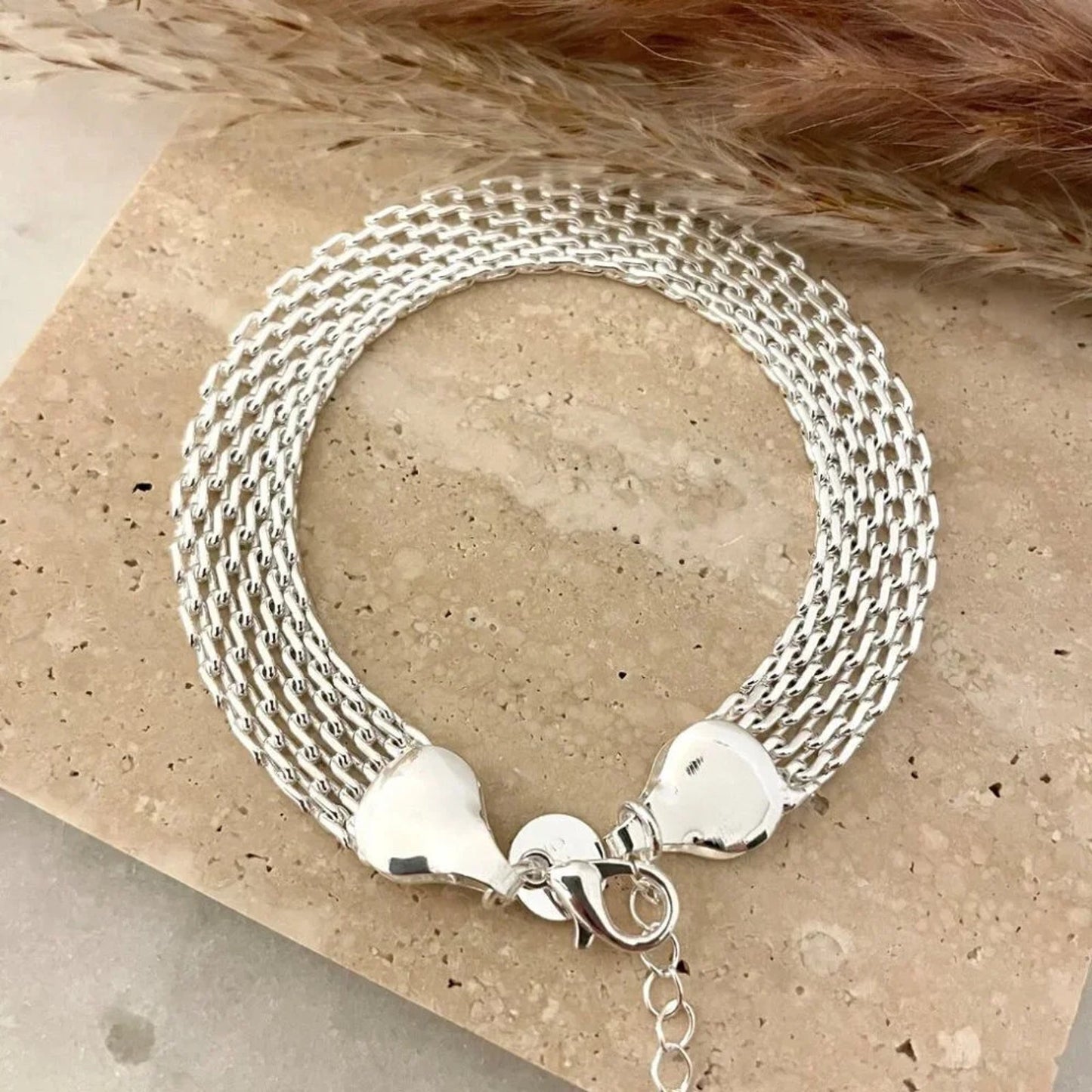 925 Sterling Silver Mesh Bracelet Wide Chunky Thick Bracelet Large Bracelet