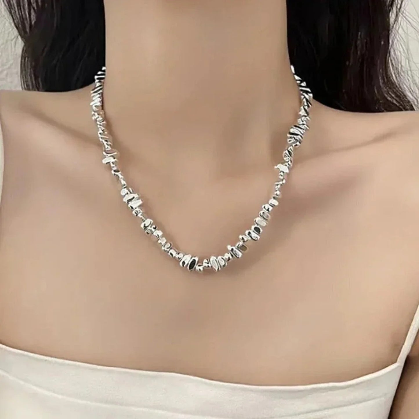 925 Sterling Silver Chunky Bead Necklace Stone Necklace Statement Necklace