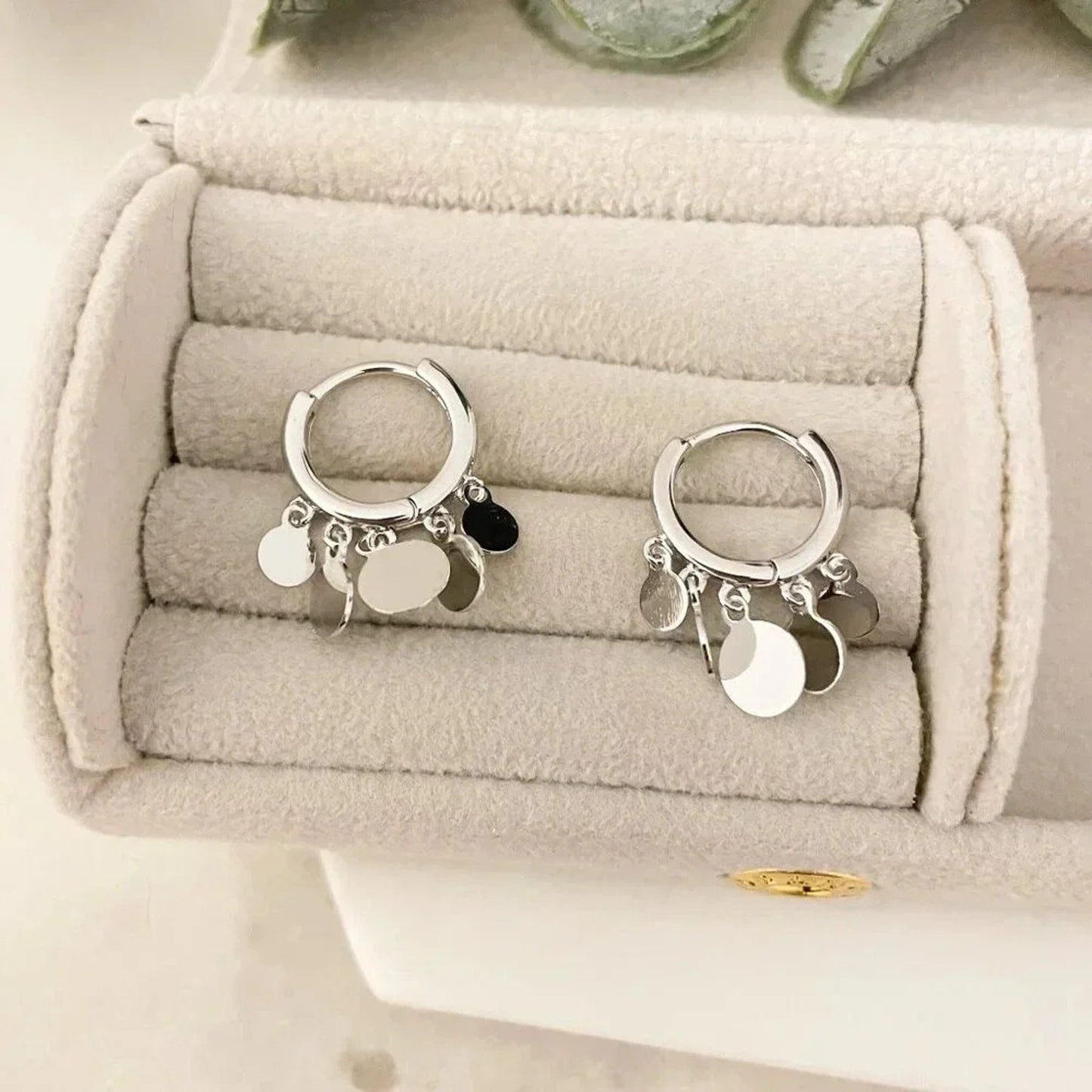925 Sterling Silver Coin Huggie Earrings Dangle Coin Hoop Earrings Small Hoops