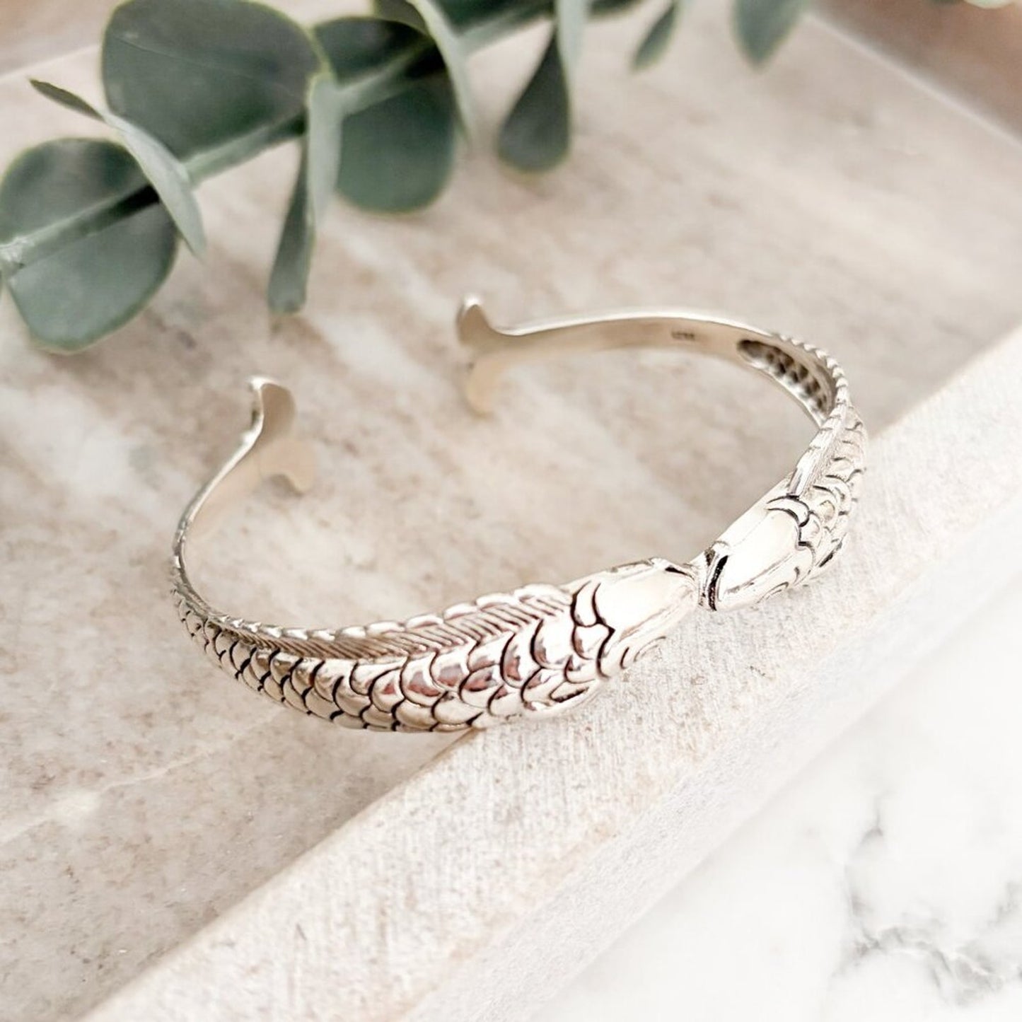 925 Sterling Silver Cuff Bracelet Fish Bracelet Bangle Bracelet