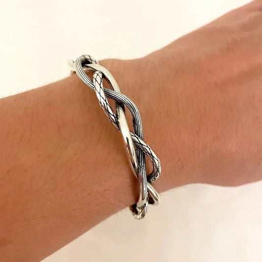 925 Sterling Silver Mens Bangle Bracelet Vintage Cuff Twist Bracelet Modern Cuff
