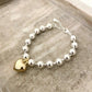 925 Sterling Silver Bead Bracelet Two Tone Chunky Heart Bracelet Dangle Heart