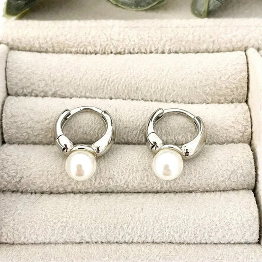 925 Sterling Silver Pearl Huggie Earrings Small Huggie Hoop Earrings