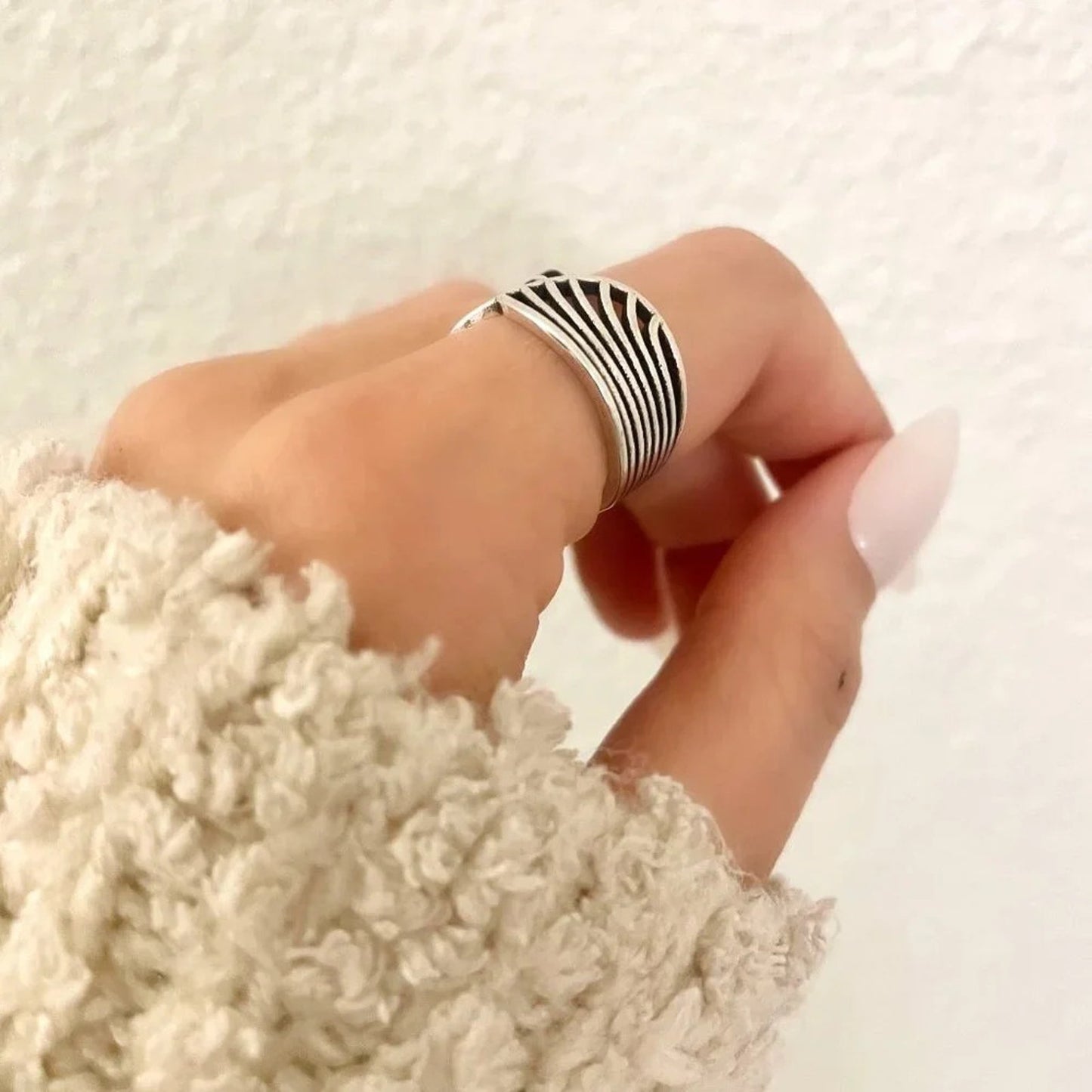 925 Sterling Silver Geometric Wave Ring Minimalist Ring Dainty Boho Ring