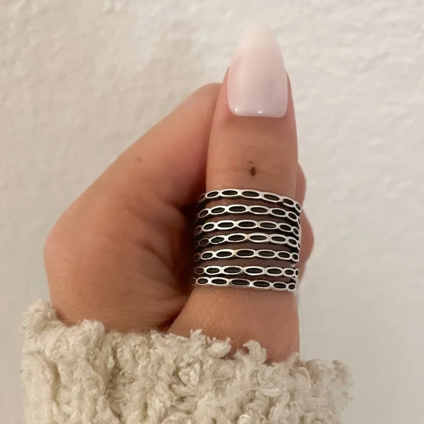 925 Sterling Silver Thick Wide Ring Band Statement Ring Stacked Multi Layer Ring