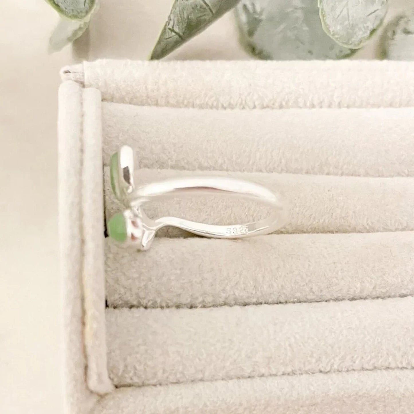 925 Sterling Silver Leaf Ring Green Stone Ring Leaf Ring Twig Ring Dainty Ring