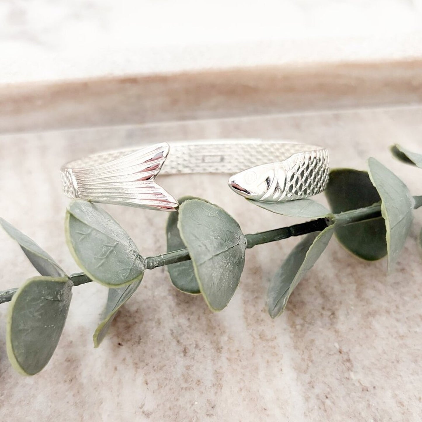 925 Sterling Silver Cuff Bracelet Fish Bracelet Modern Silver Bangle Bracelet