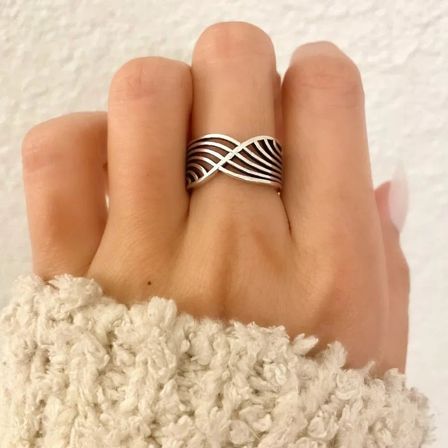 925 Sterling Silver Geometric Wave Ring Minimalist Ring Dainty Boho Ring