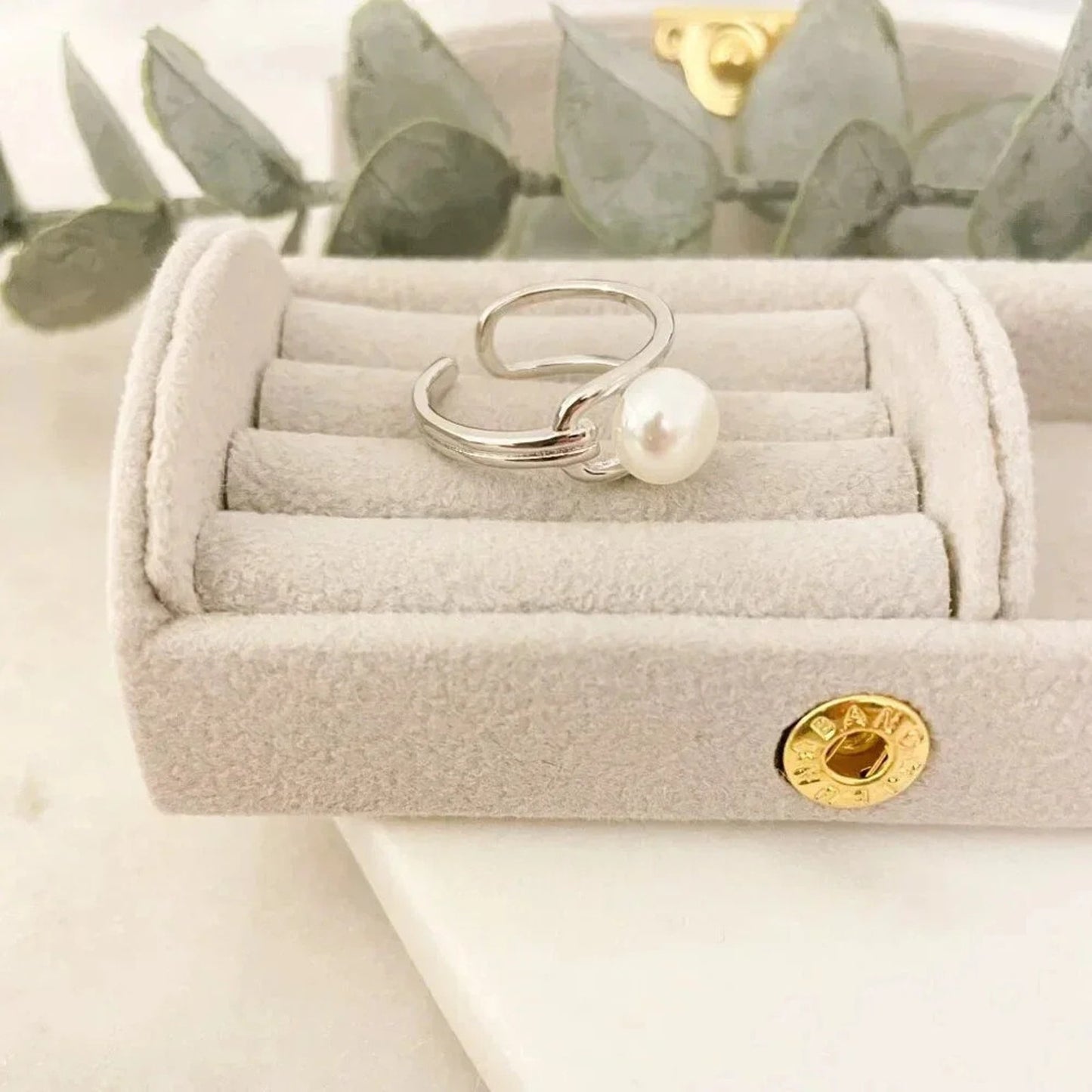 925 Sterling Silver Pearl Ring Minimalist Dainty Ring Pearl Accent Ring