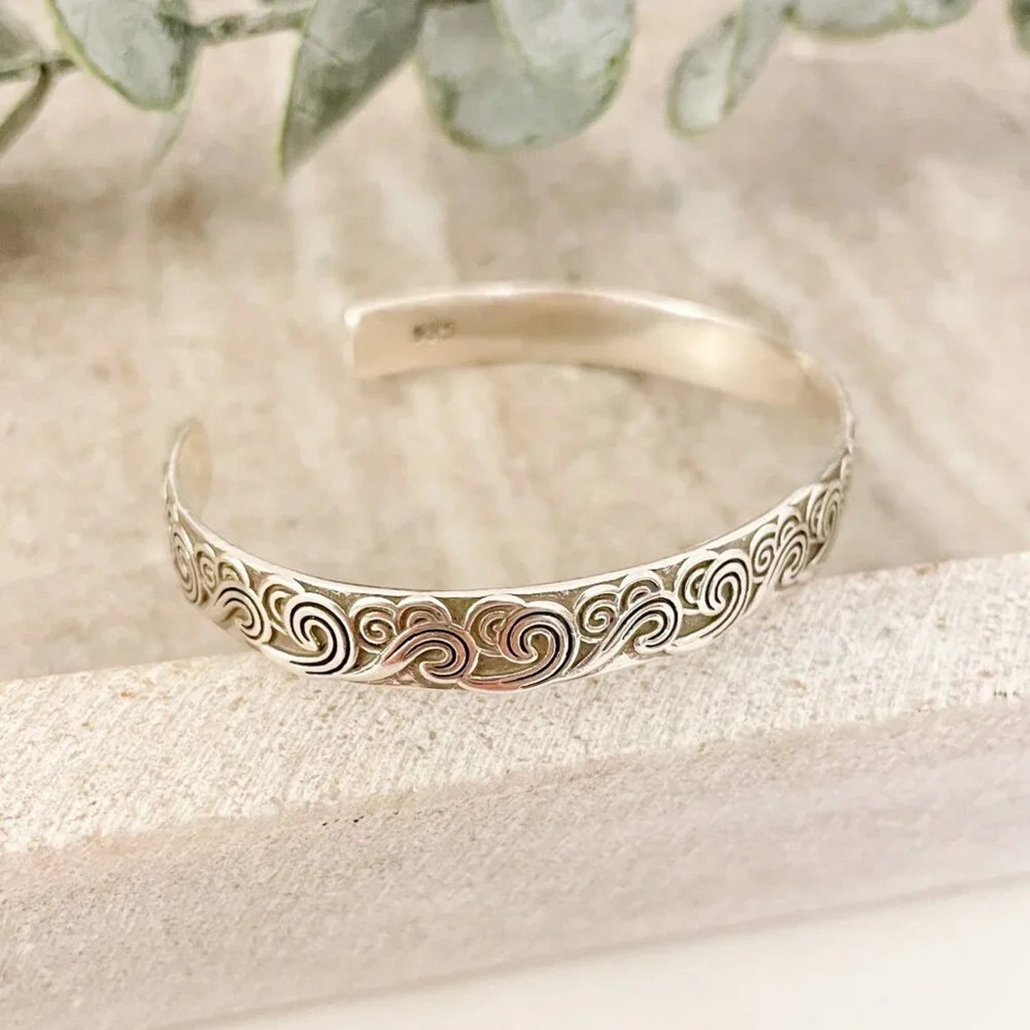 925 Sterling Silver Chunky Bangle Cuff Bracelet Engraved Sterling Silver Bangle