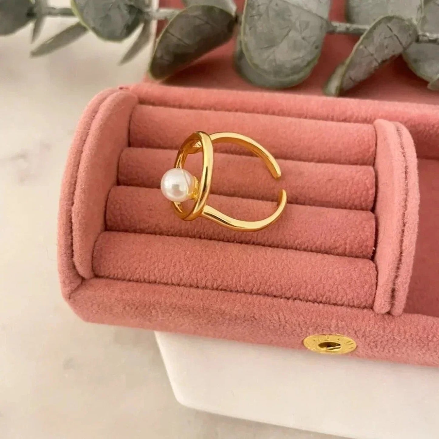 925 Sterling Silver Gold Pearl Statement Ring Boho Minimalist Oval Round Ring