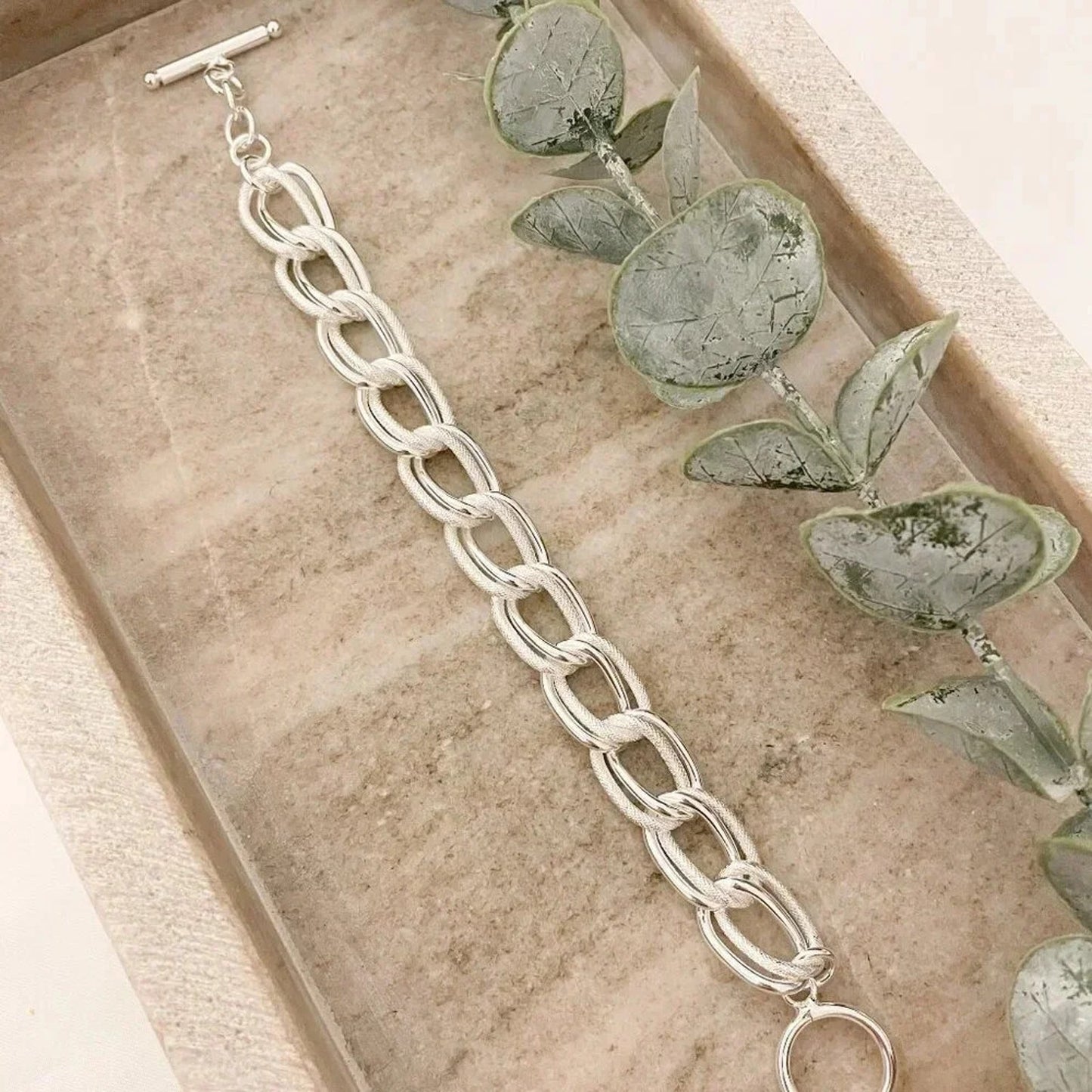 925 Sterling Silver Chunky Chain Link Toggle Bracelet Silver Statement Bracelet