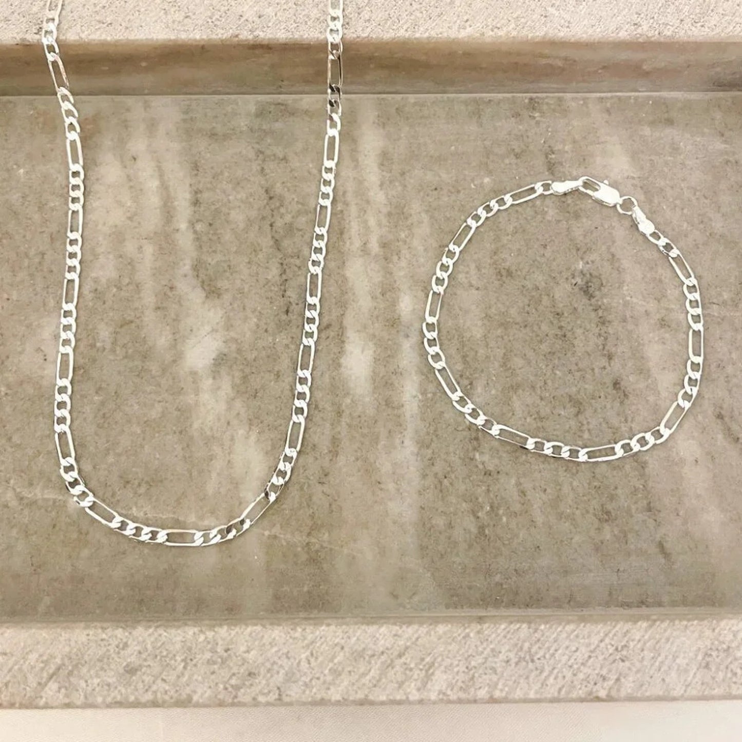 925 Sterling Silver Figaro Chain Necklace Flat Link Necklace 4 MM Links
