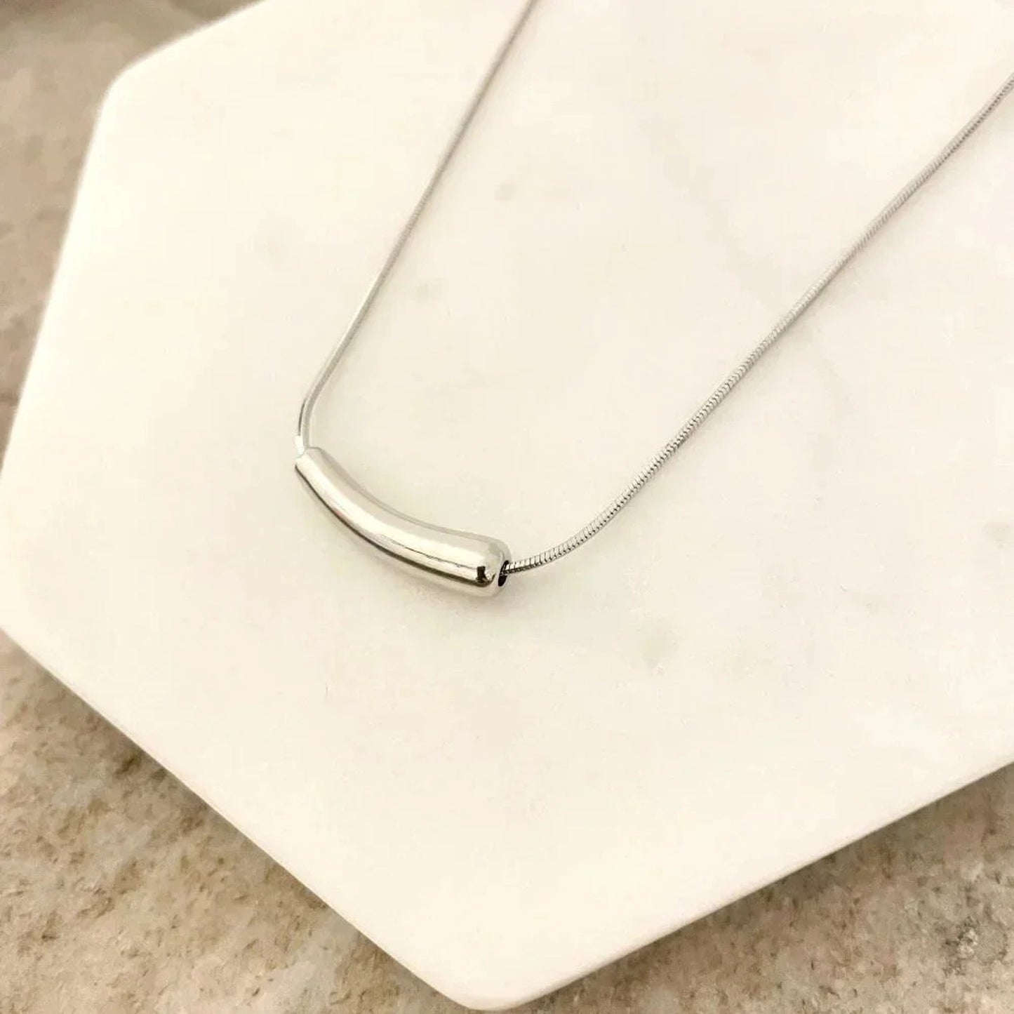 925 Sterling Silver Tube Necklace Bar Necklace Modern Geometric Pendant Necklace