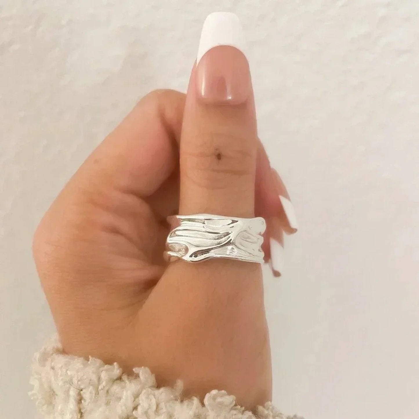 925 Sterling Silver Chunky Ring Textured Ring Large Bold Statement Ring