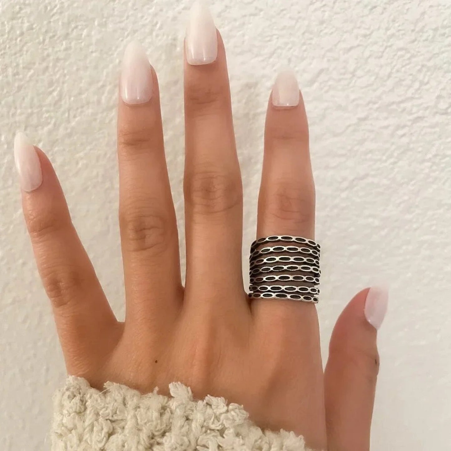 925 Sterling Silver Thick Wide Ring Band Statement Ring Stacked Multi Layer Ring