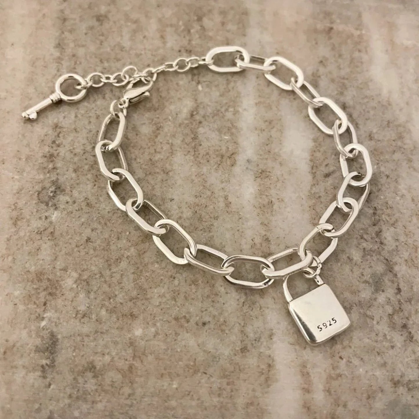 925 Sterling Silver Lock Bracelet Padlock Bracelet Lock & Key Bracelet