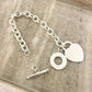 925 Sterling Silver Bead Heart Toggle Bracelet Chunky Thick Bold Link Bracelet