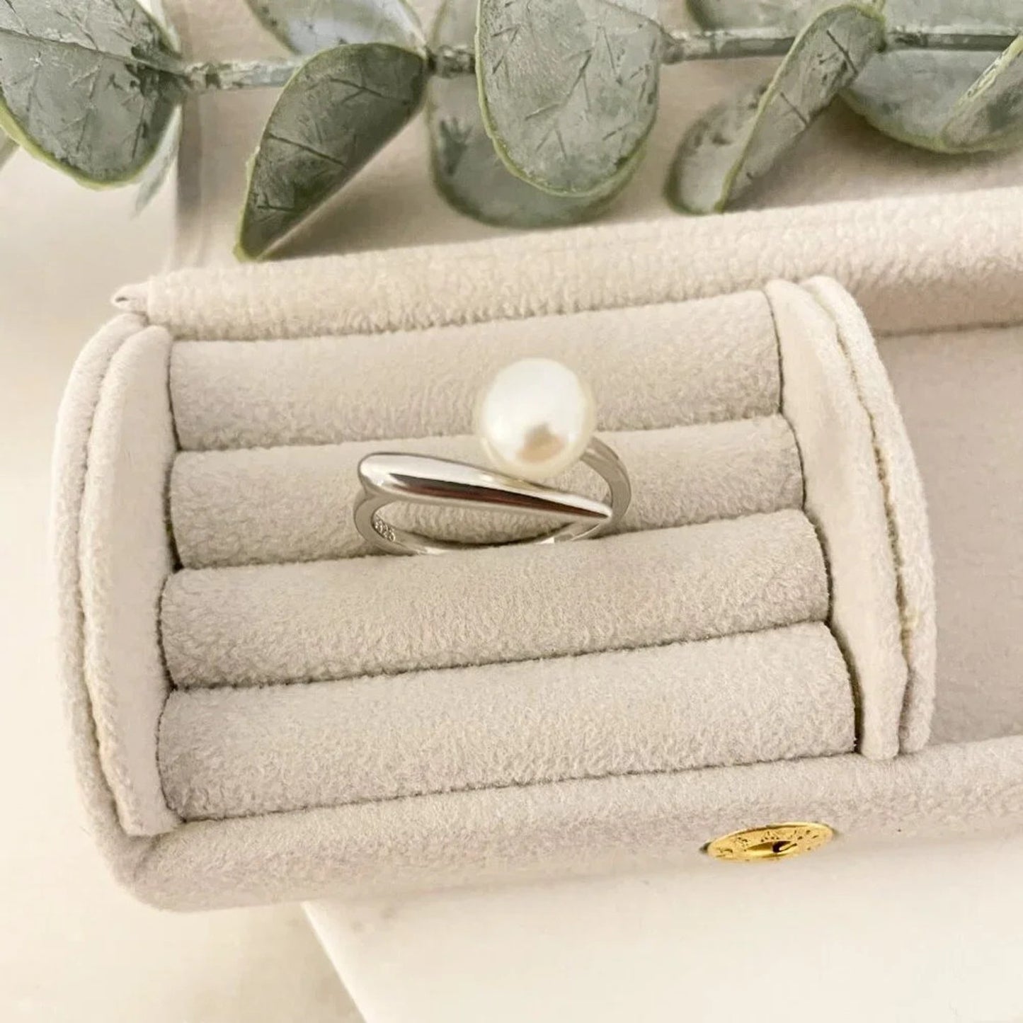925 Sterling Silver Pearl Ring Bar Ring Minimalist Dainty Ring Pearl Accent Ring