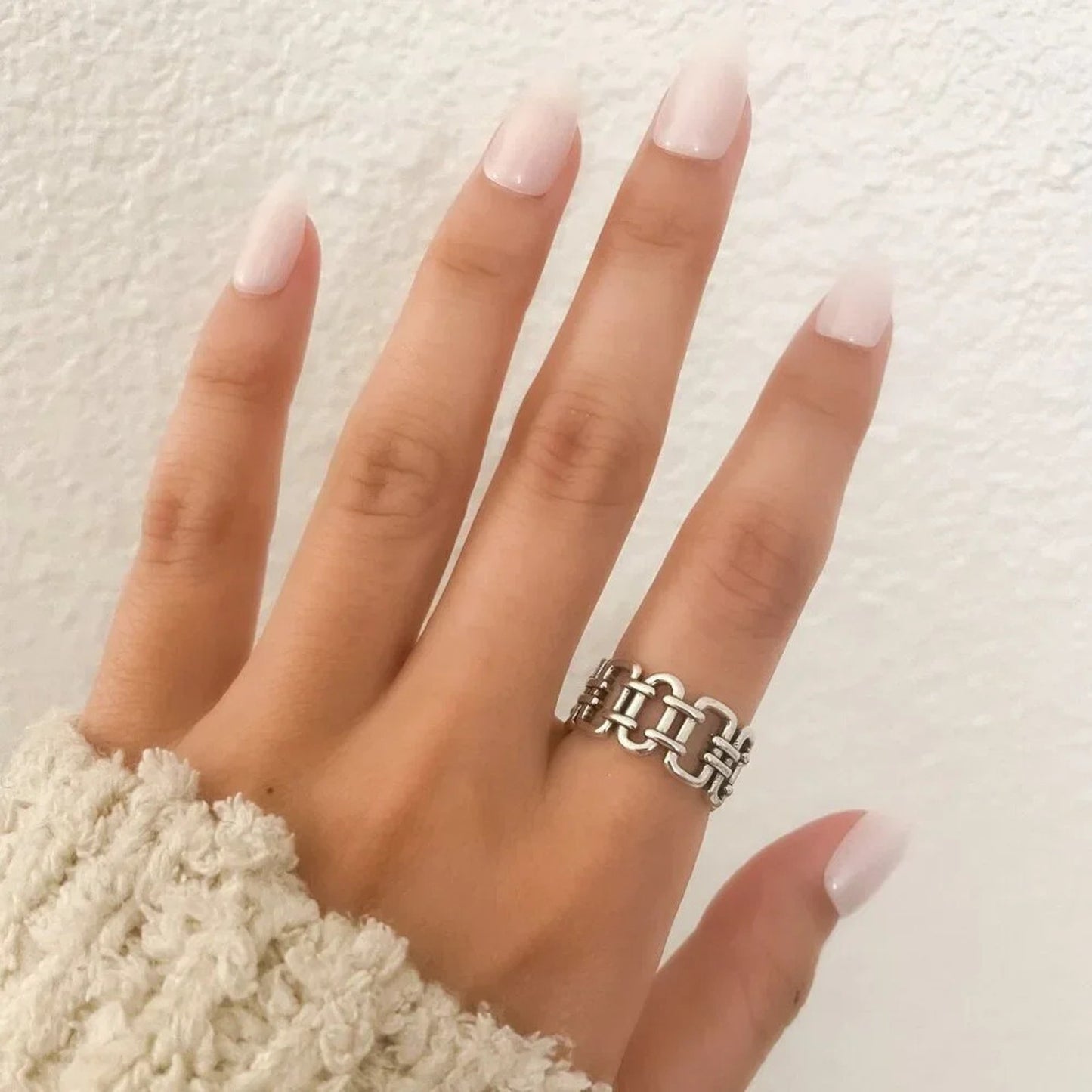 925 Sterling Silver Link Ring Minimalist Dainty Adjustable Ring Thumb Ring