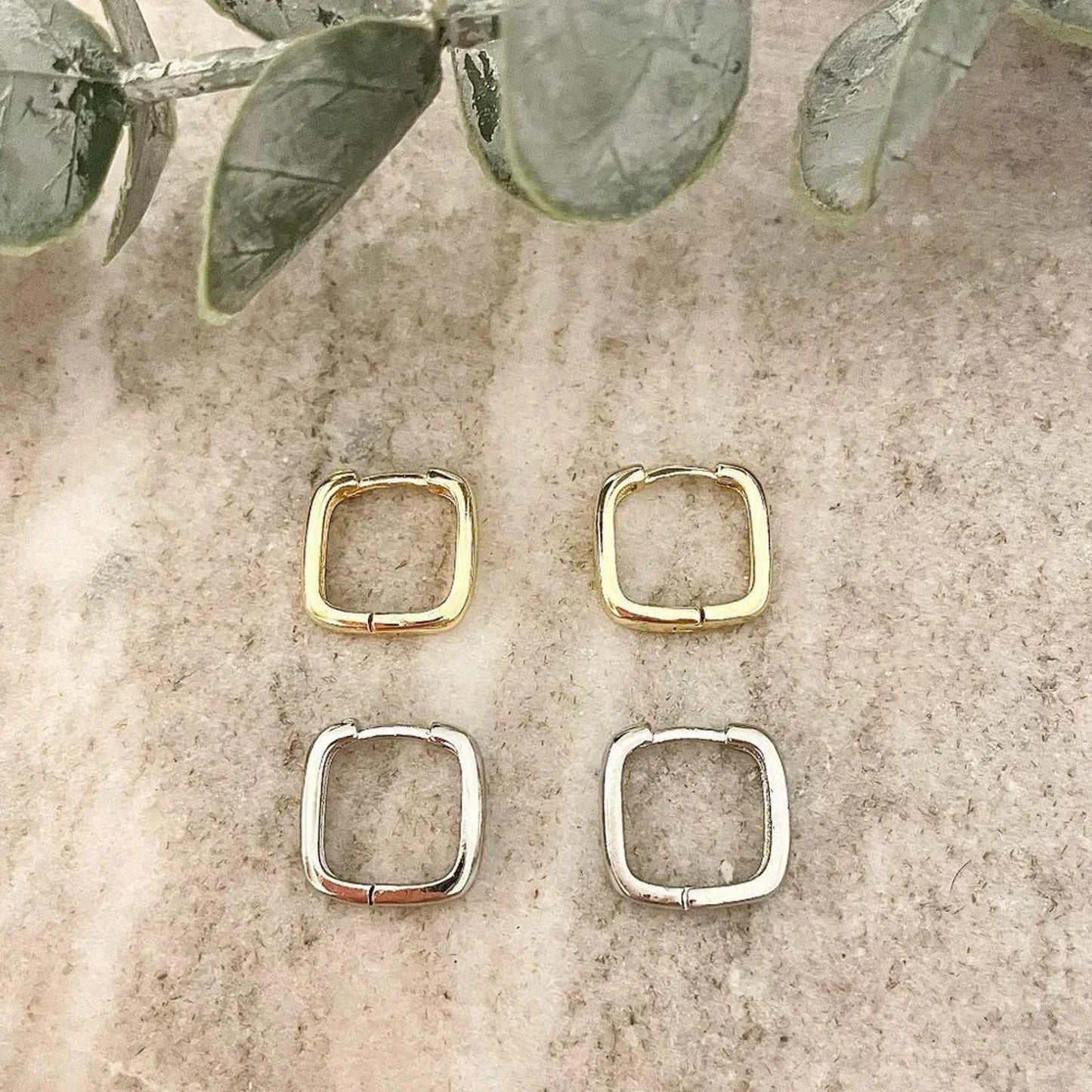 925 Sterling Silver Square Earrings Geometric Huggie Hoop Earrings Small Huggies