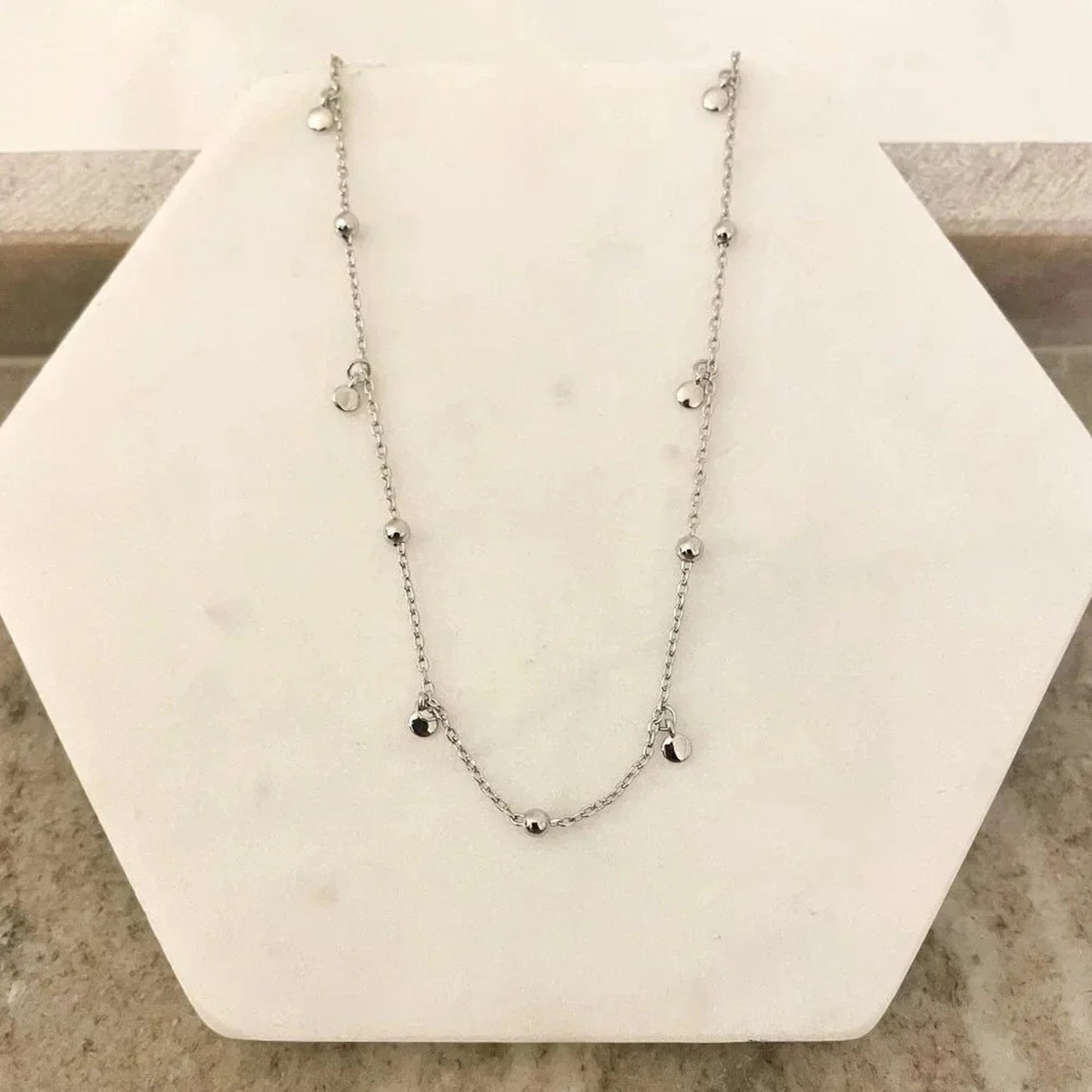 925 Sterling Silver Dainty Bead Necklace Satellite Chain Choker Necklace