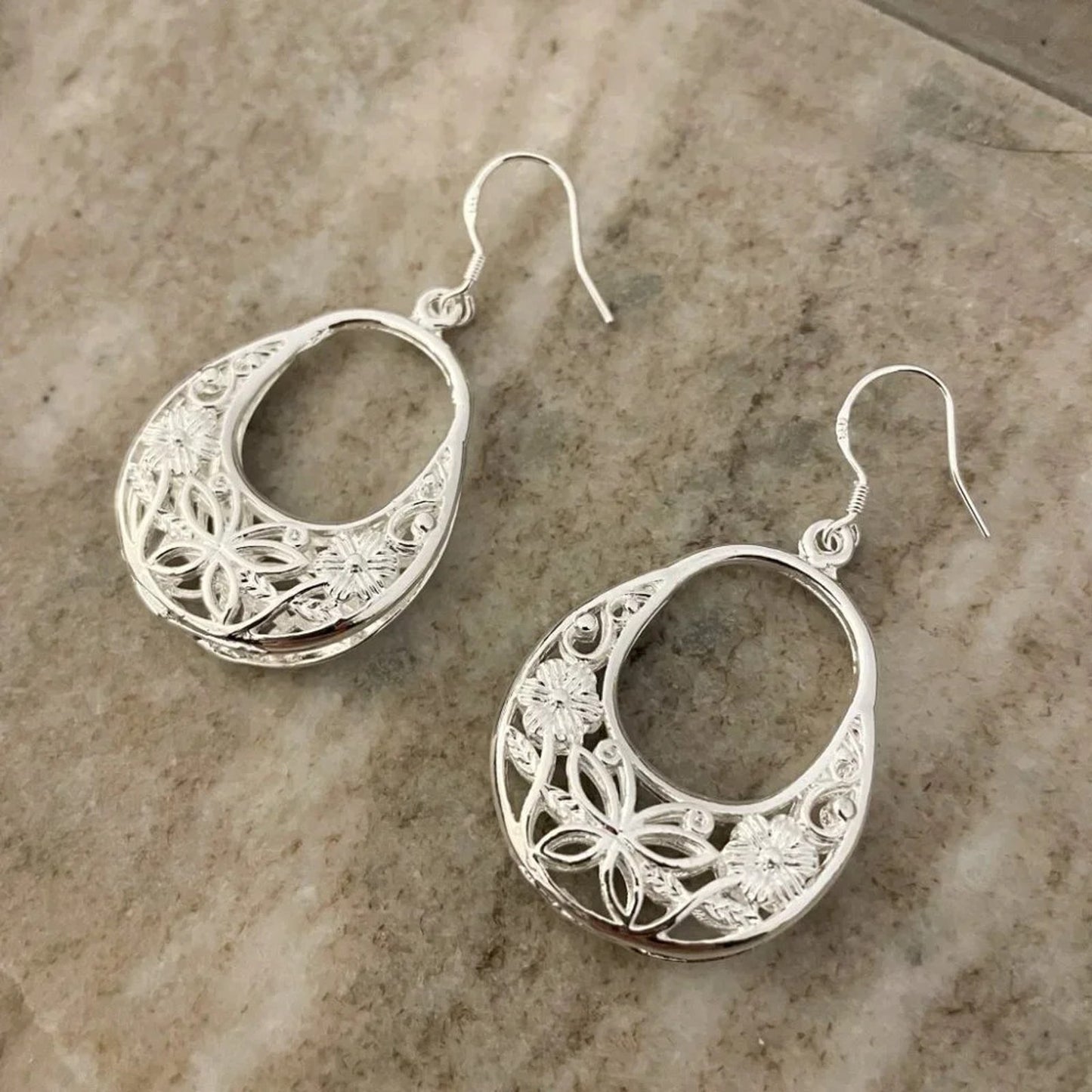 925 Sterling Silver Flower Hoop Earrings Dangle Flower Hoop Dangle Drop Earrings