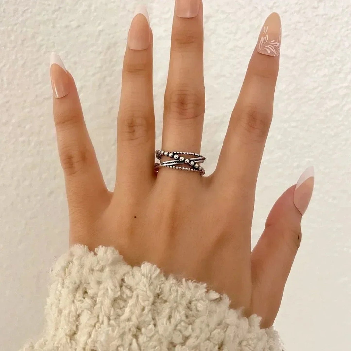 925 Sterling Silver Minimalist Twist Bead Ring Stackable Dainty Ring