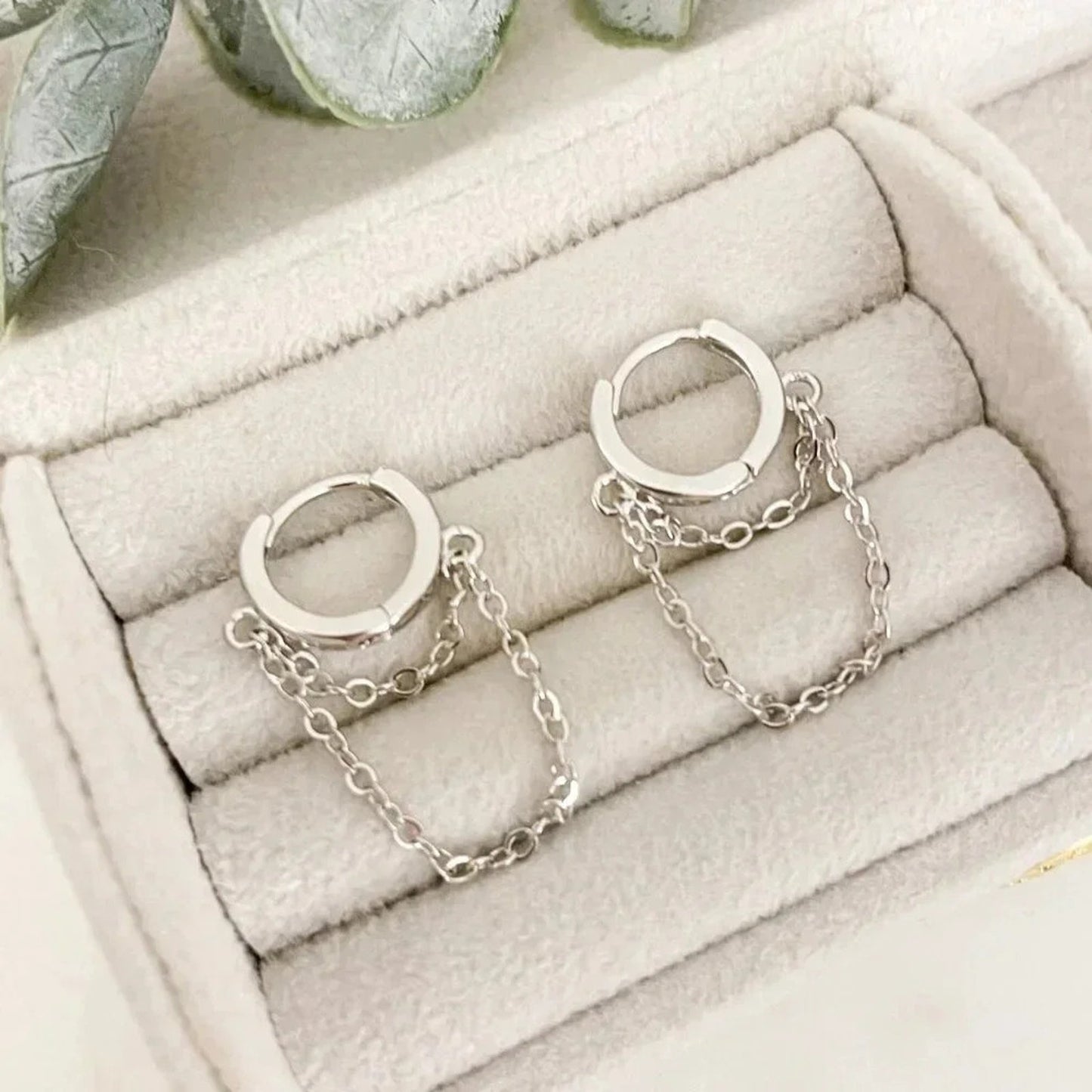925 Sterling Silver Huggie Earrings Dangle Chain Earrings Small Hoops Huggies