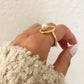 925 Sterling Silver Gold Pearl Statement Ring Boho Minimalist Oval Round Ring