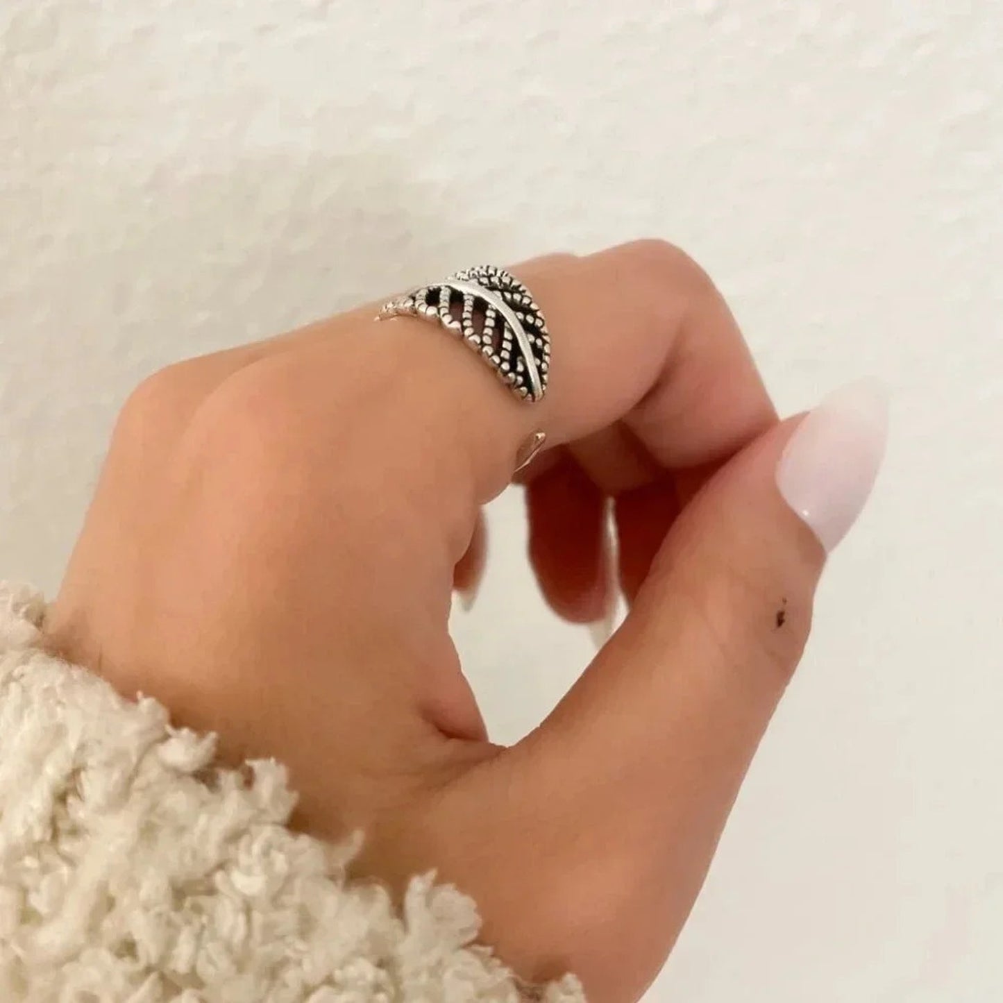 925 Sterling Silver Leaf Ring Vintage Wrap Ring Leaf Ring Geometric Ring