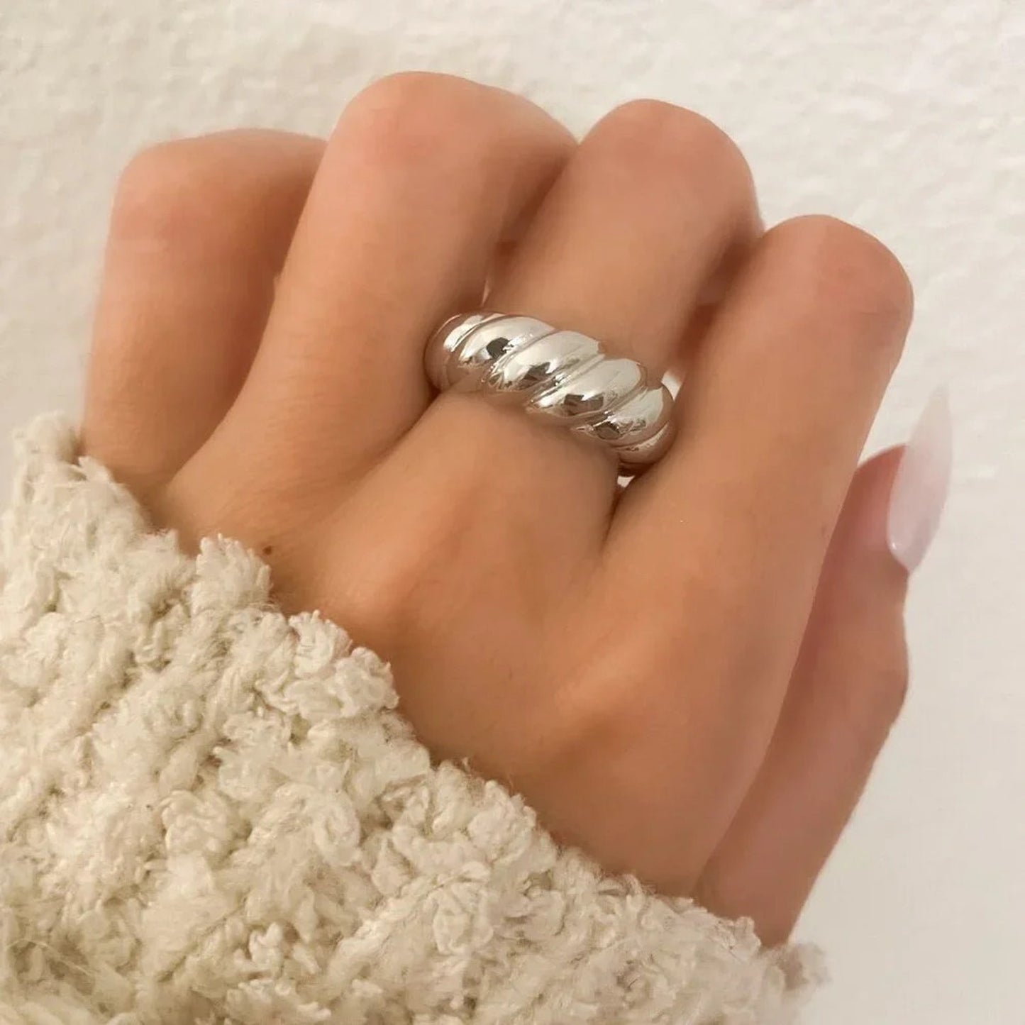 925 Sterling Silver Croissant Ring Statement Ring Chunky Thick Ring