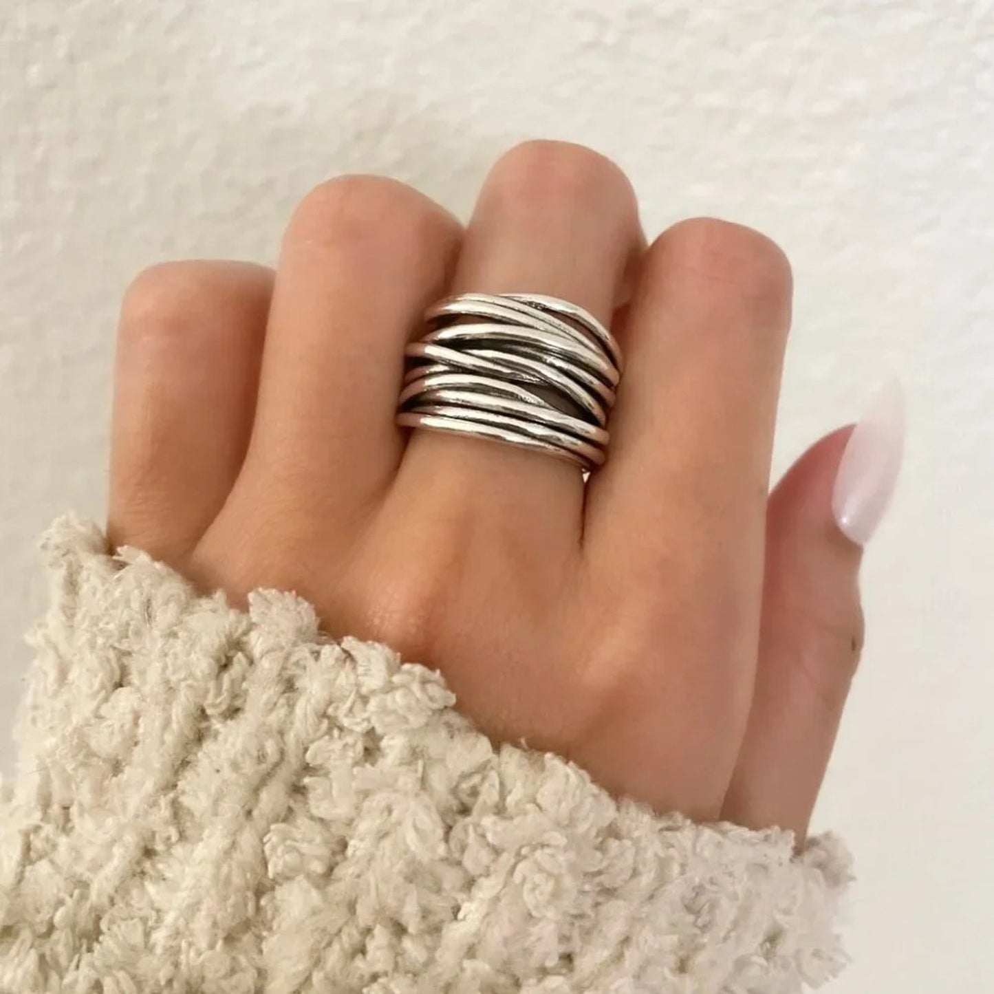 925 Sterling Silver Chunky Ring Thick Wide Ring Band Multi Layer Vintage Ring