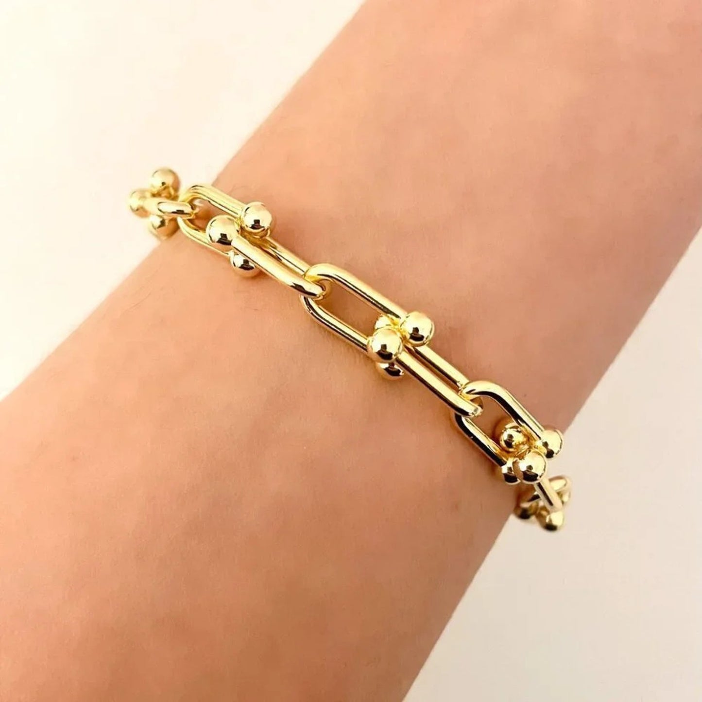 925 Sterling Silver Minimalist Bracelet U Link Modern Chain Link Bracelet