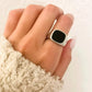 925 Sterling Silver Black Square Ring Chunky Ring Oval Ring Thick Ring