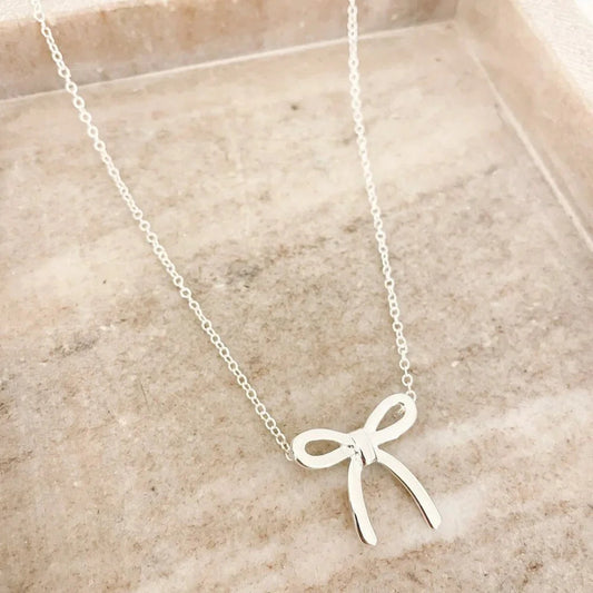 925 Sterling Silver Bow Necklace Large Bow Necklace Bow Pendant Necklace