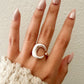 925 Sterling Silver Textured Ring Band Chunky Ring Crescent Ring Moon Ring
