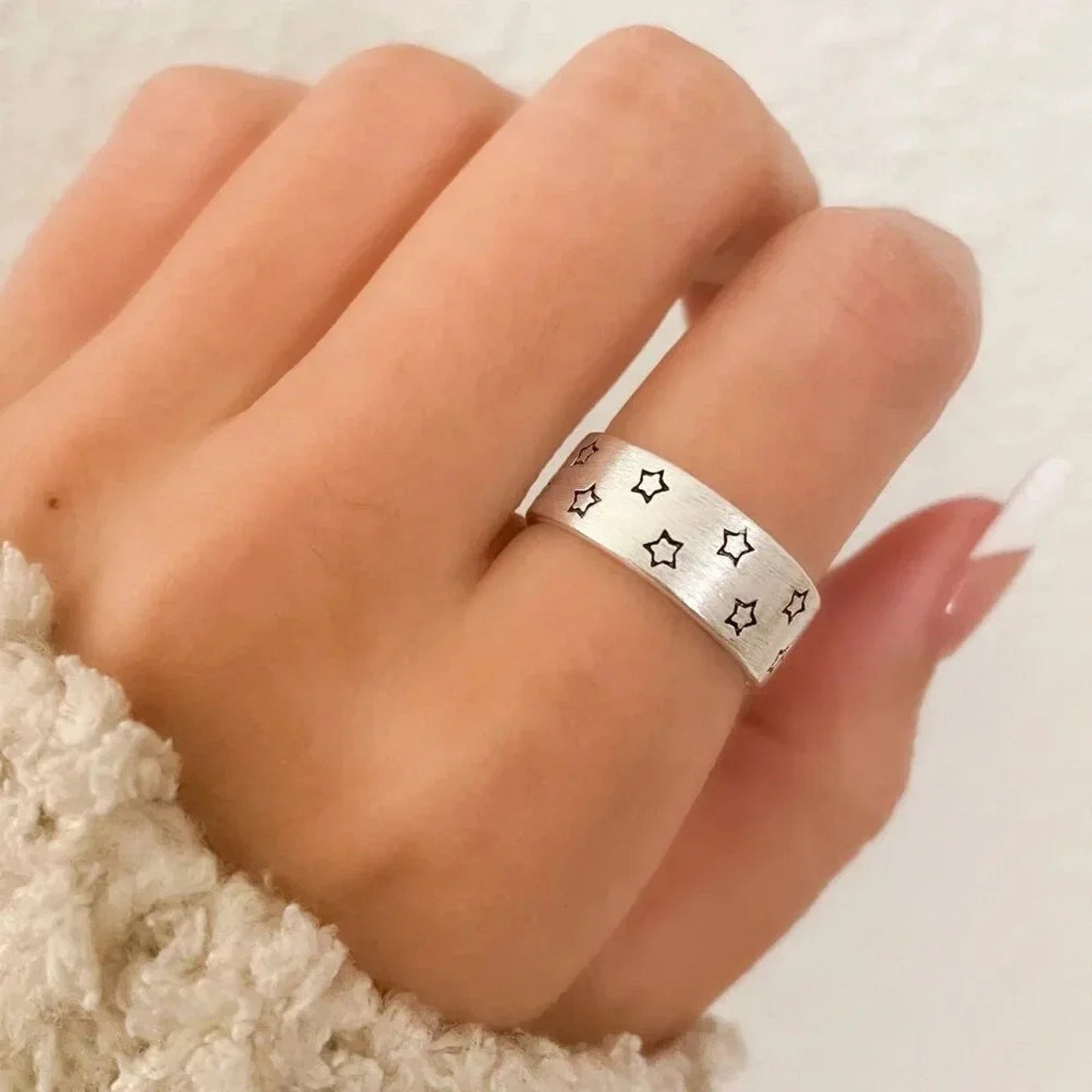 925 Sterling Silver Star Ring Matte Silver Ring Star Ring Band Minimalist Ring