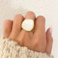 925 Sterling Silver Chunky Mother of Pearl Gold Statement Ring Thick Large Ring