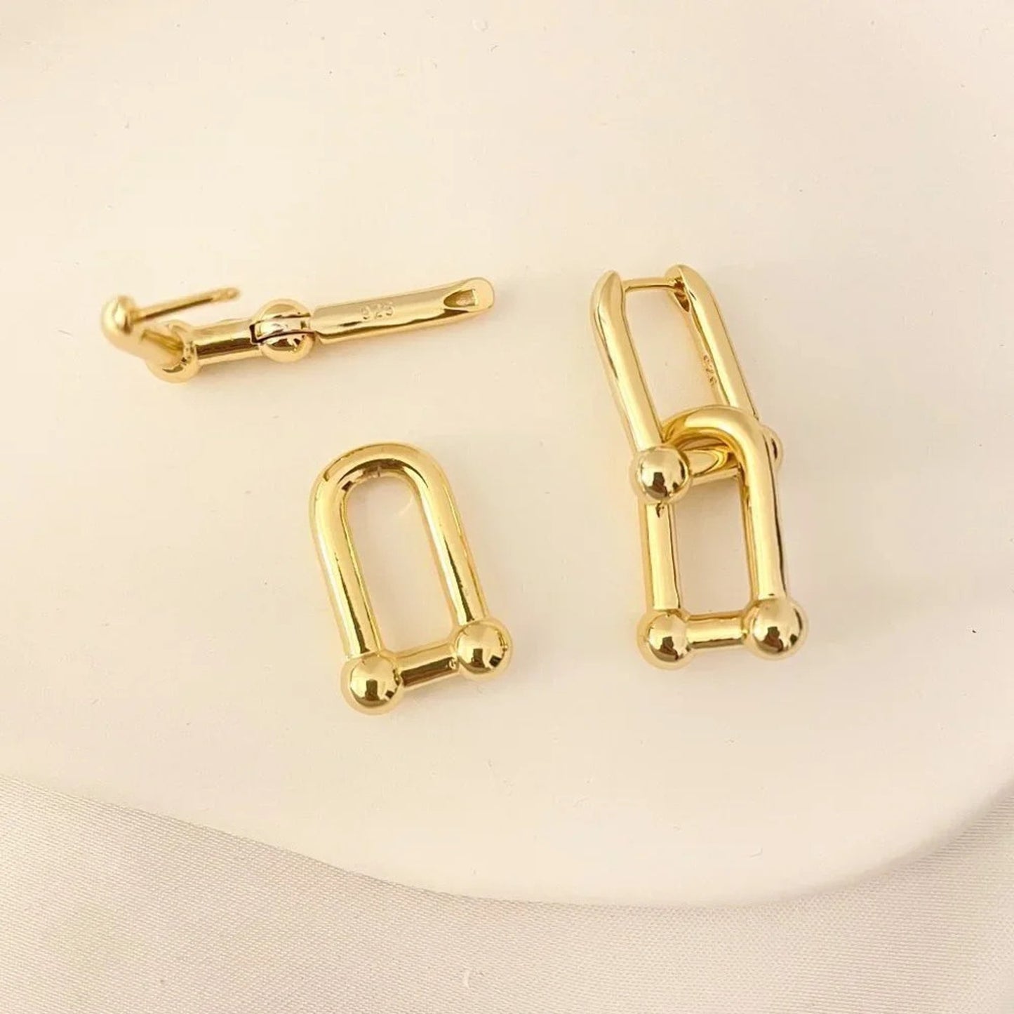 925 Sterling Silver Chunky U Link Earrings Thick Bold Hardware Earrings